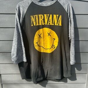 Nirvana Black & Gray Raglan Shirt with Yellow Smiley Logo
